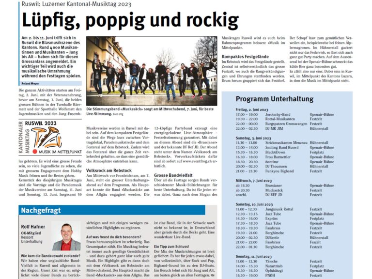 Unterhaltungsprogramm poppig und rockig: Am Musiktag Ruswil herrscht beste Stimmung