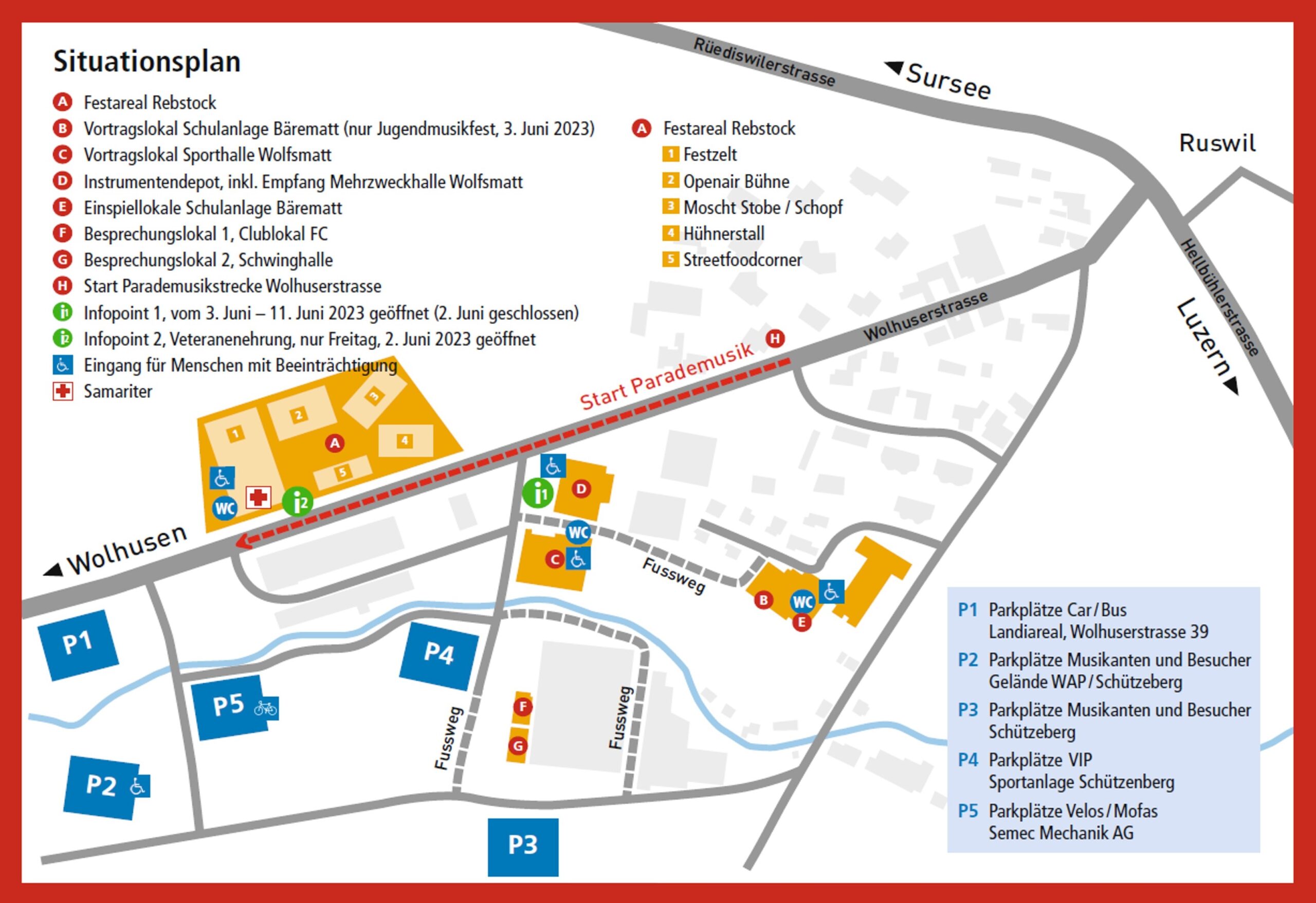 Anreise zum Festgelände am Musiktag Ruswil