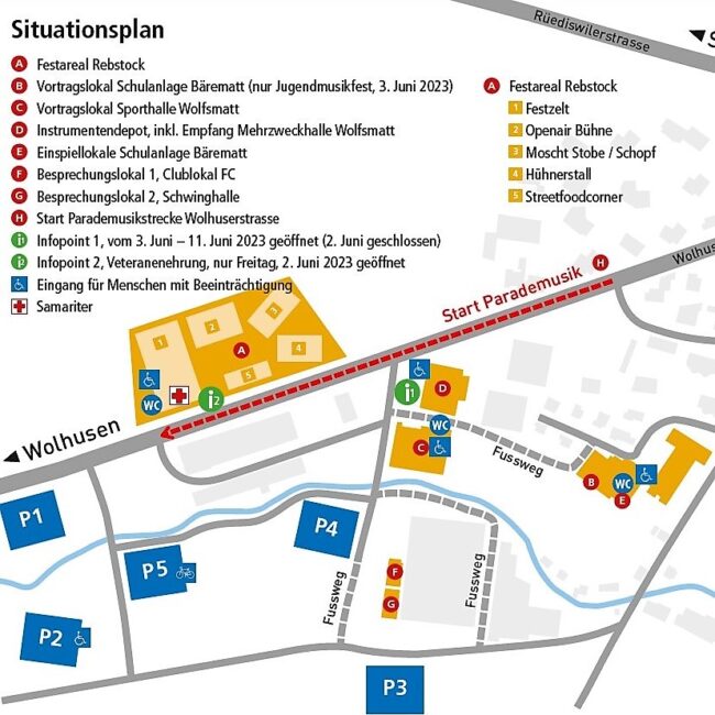 Das Festareal des Musiktag Ruswil im Überblick.